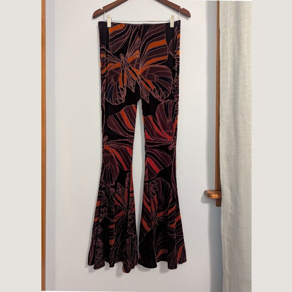 Free People Pants - Free People Printed Velvet Pull-On Flare Pants - Purple/Orange/Black - Size S